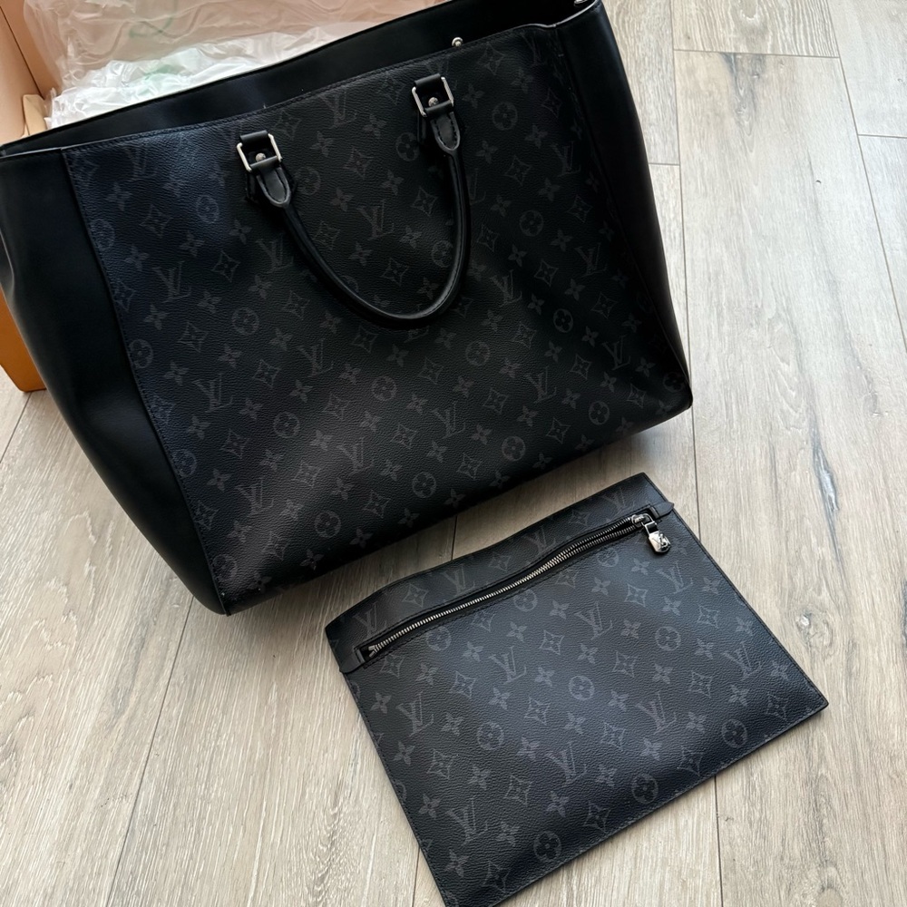 Louis Vuitton Grand Sac Black Tote Bag with detachable pouch - Picture 1 of 16